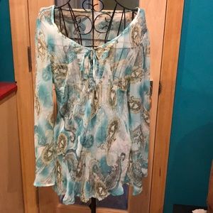 Sheer blouse turquoise print apt 9 sze m